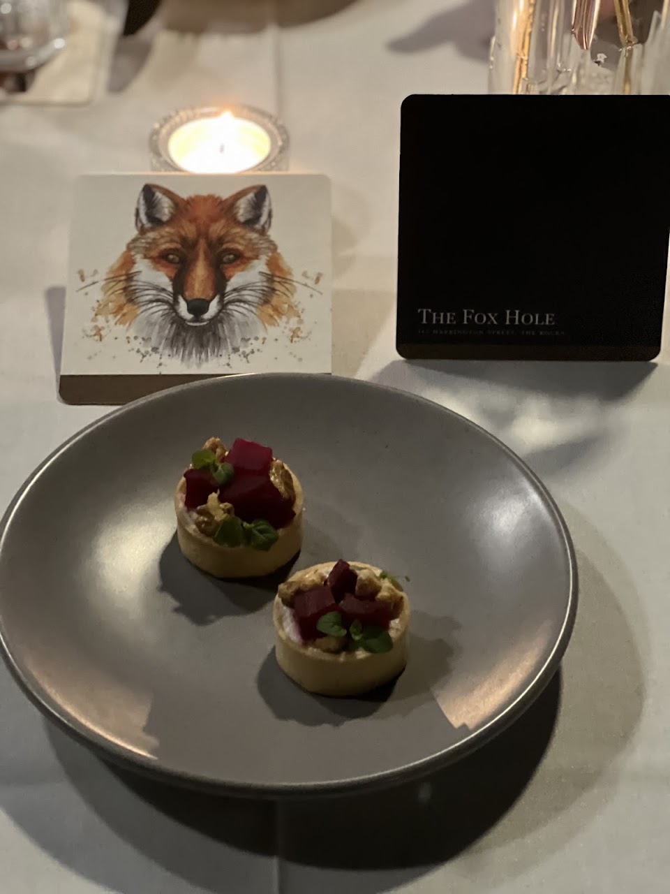 Small plated bites with Fox Hole table details